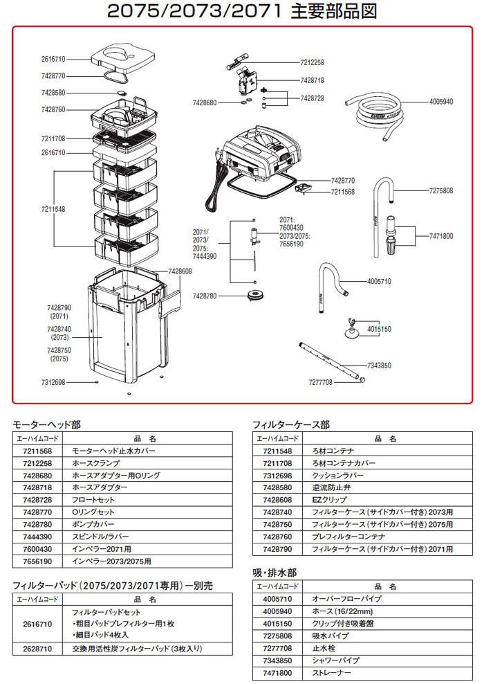 2071/2073/2075用パーツ図面