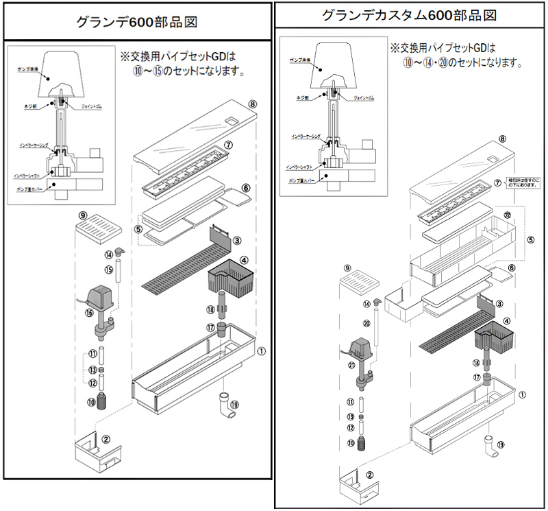 グランデ600/グランデカスタム600専用パーツ 部品図