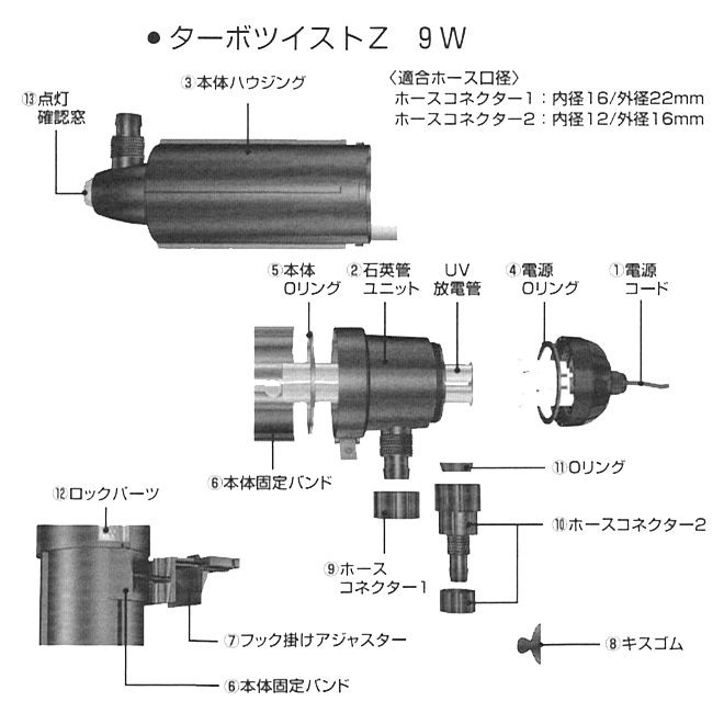 カミハタ 殺菌灯 ターボツイストZ 9W パーツリスト