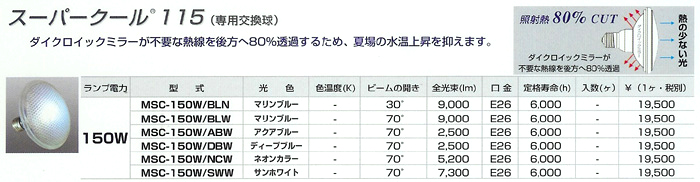 スーパークール115交換球は夏場の水温上昇を押さえます。