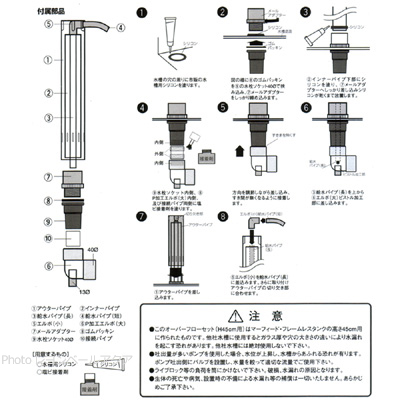 オーバーフロー管セット H450付属部品と詳細