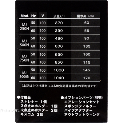 マキシジェットMJシリーズの仕様と付属品